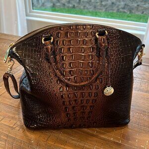 Brahmin Large Duxbury Satchel–Pecan Glossy Melbourne(Brown Croc-Embossed Leather